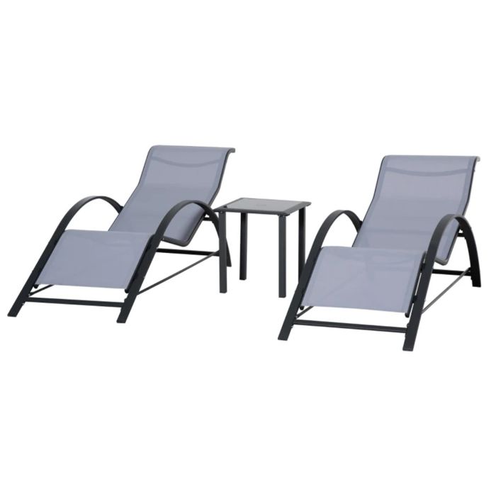 3 Pcs Textilene Fabric Garden Sun Lounge Set with Table - Light Grey