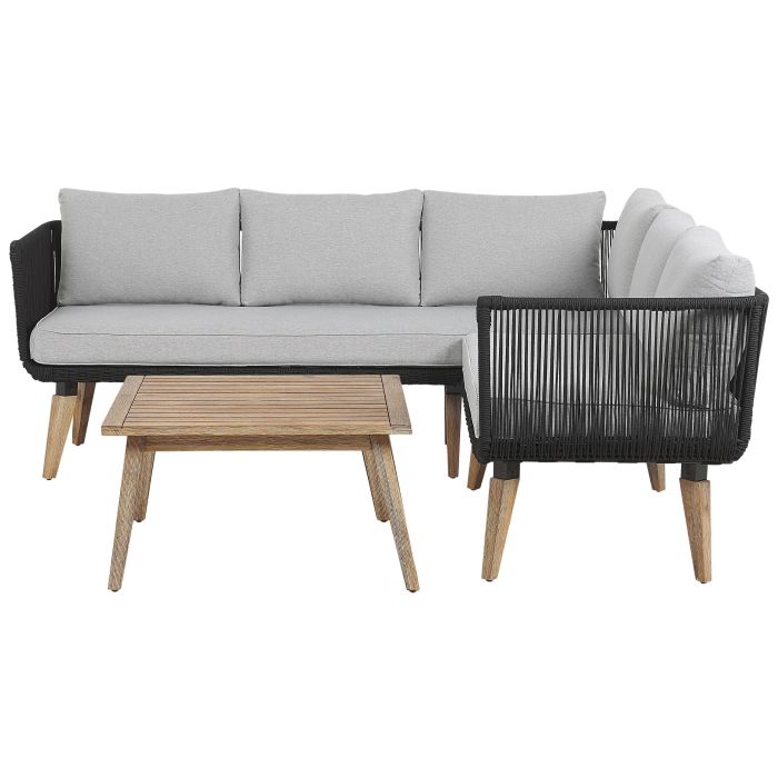 5 Seater Acacia Wood Garden Corner Sofa Set Black ALCAMO