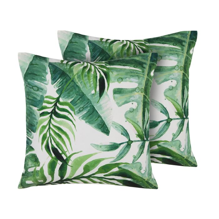 Set of 2 Outdoor Cushion Leaf Print 45 x 45 cm Green PAVELLI