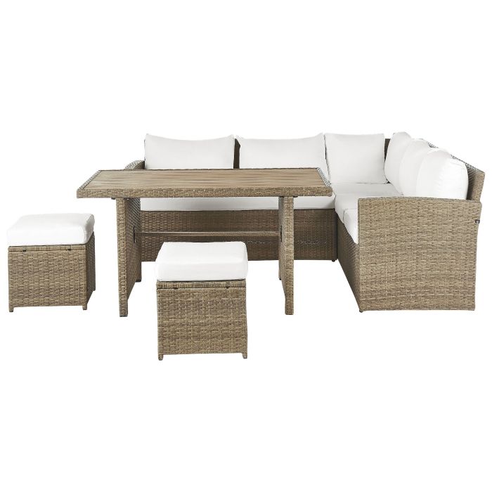 5 Seater PE Rattan Garden Corner Sofa Set Brown and White BARDI