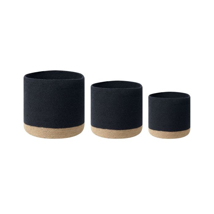Set of 3 Cotton Baskets Black and Beige