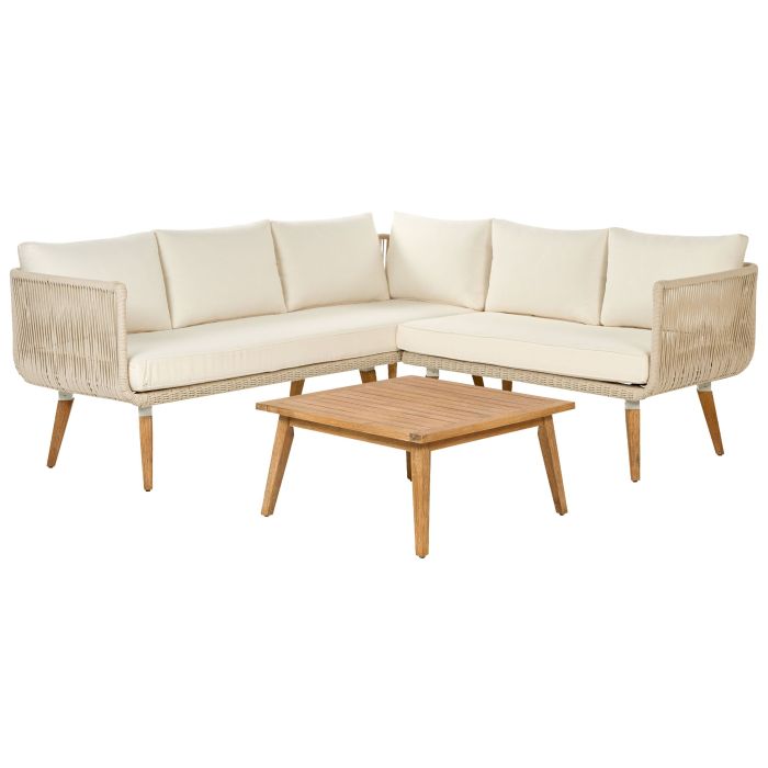 5 Seater Acacia Wood Garden Corner Sofa Set Beige ALCAMO