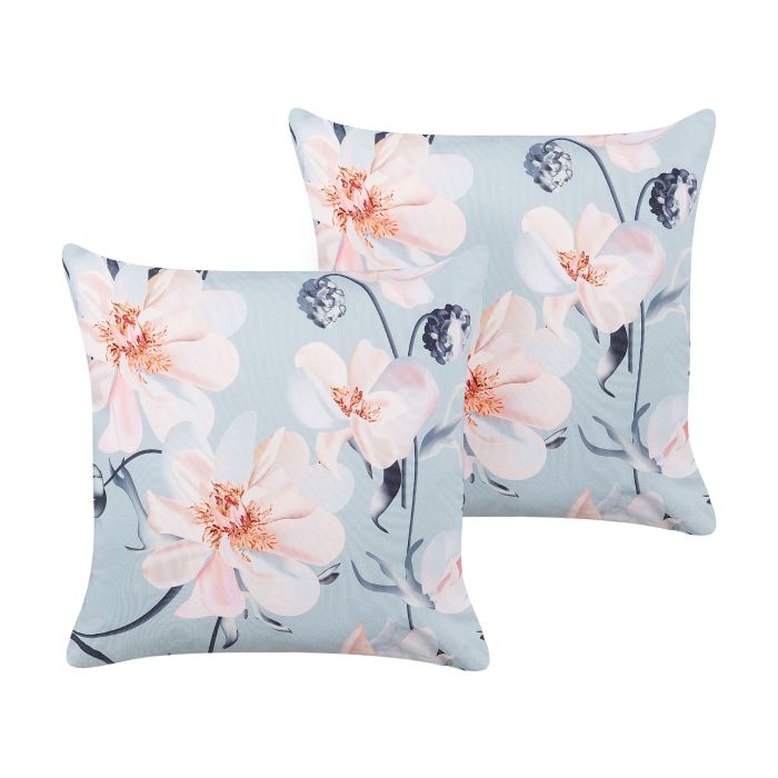 Set of 2 Outdoor Cushions Floral Pattern 45 x 45 cm Blue APRICALE