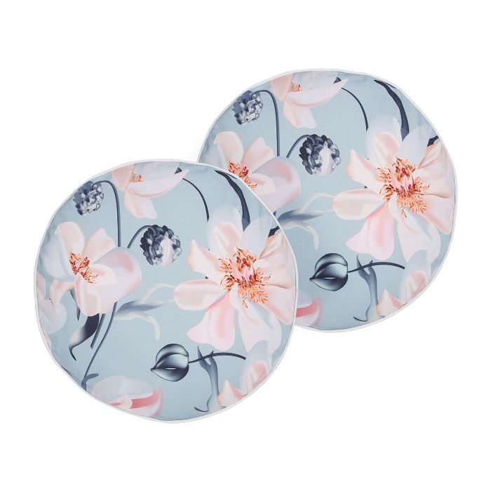 Set of 2 Outdoor Cushions Floral Pattern ⌀ 40 cm Blue APRICALE