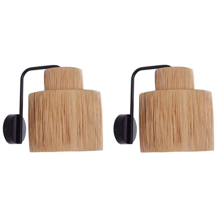 Set of 2 Raffia Wall Lamps Natural SHINFA