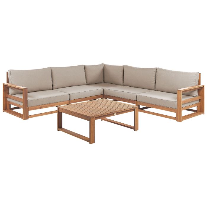 5 Seater Certified Acacia Wood Garden Corner Sofa Set Light TIMOR II