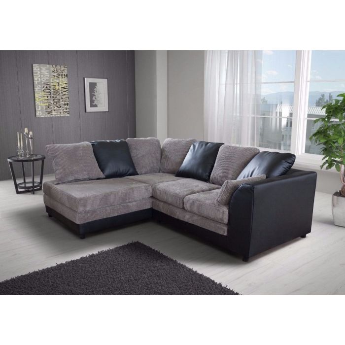 BENSON Jumbo Cord 4 Seater L Shaped - Left Hand Facing Corner Sofa - Black and Grey