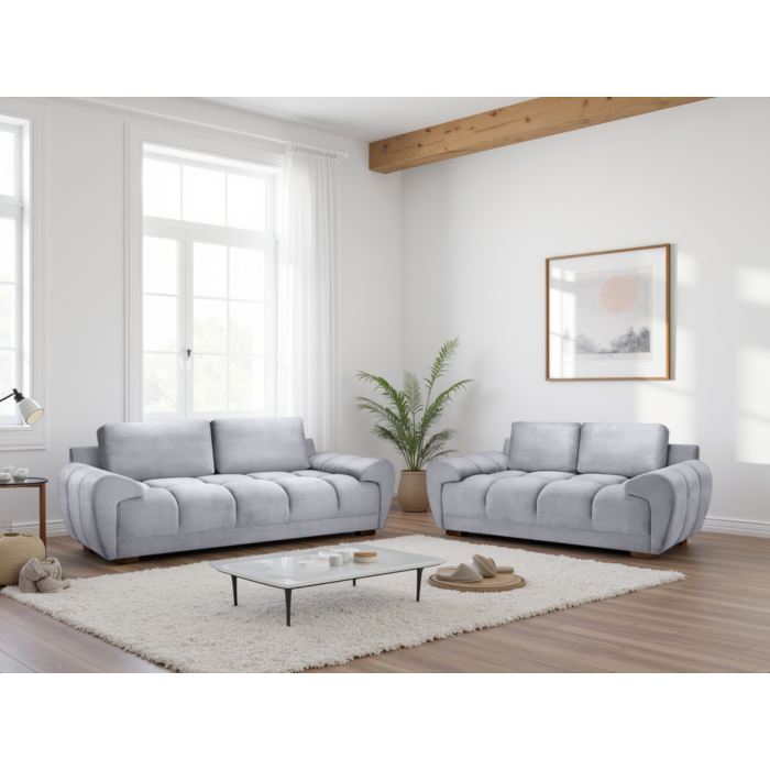 SUSAN Fabric 3 and 2 Seater Sofa Set - Grey