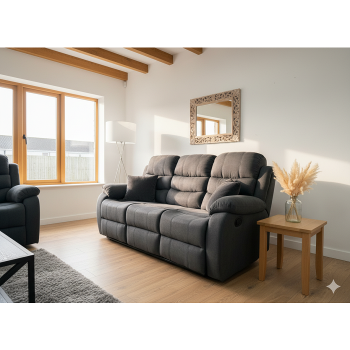 FAVARO Fabric 3 Seater Manual Recliner Sofa - Black