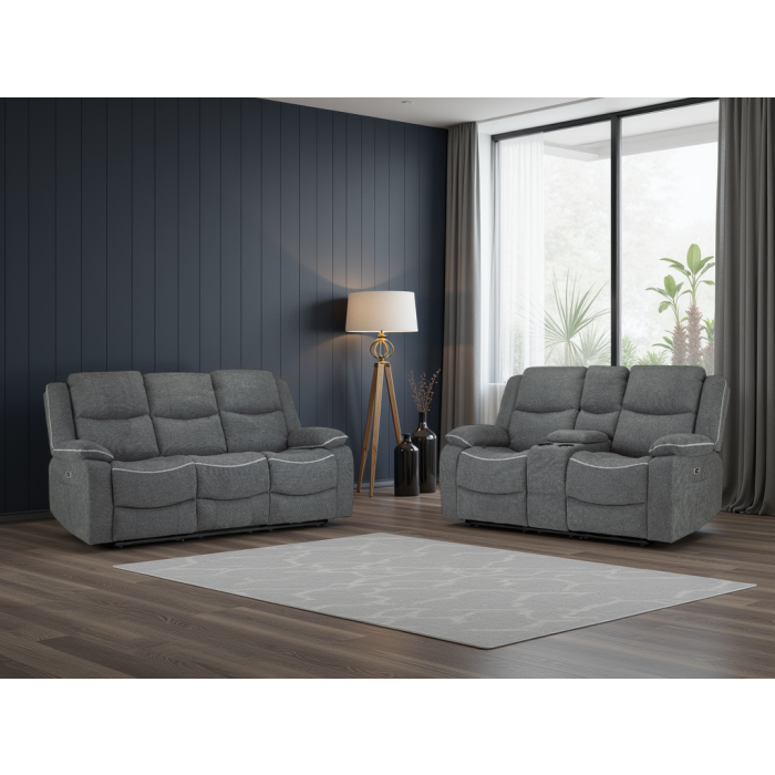 MART Fabric 3 and 2 Seater Electric Recliner Sofa Set - Black