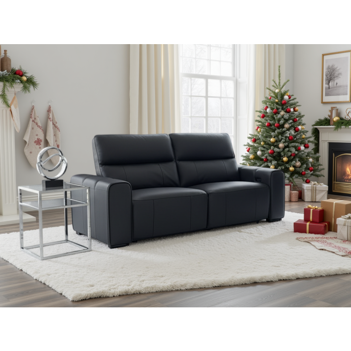 FERRARO Leather 3 Seater Electric Recliner Sofa - Black