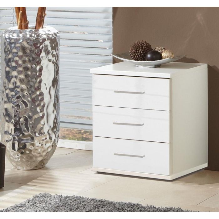 Clappen 3 Drawer Gloss Bedside Chest - White
