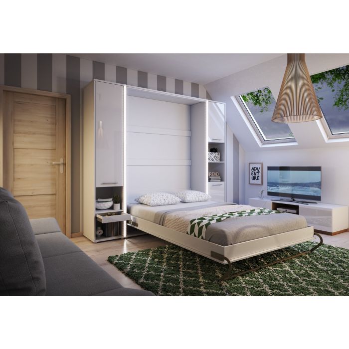 ArtNest Vertical Wall Bed 90cm with Storage Cabinet - White Matt