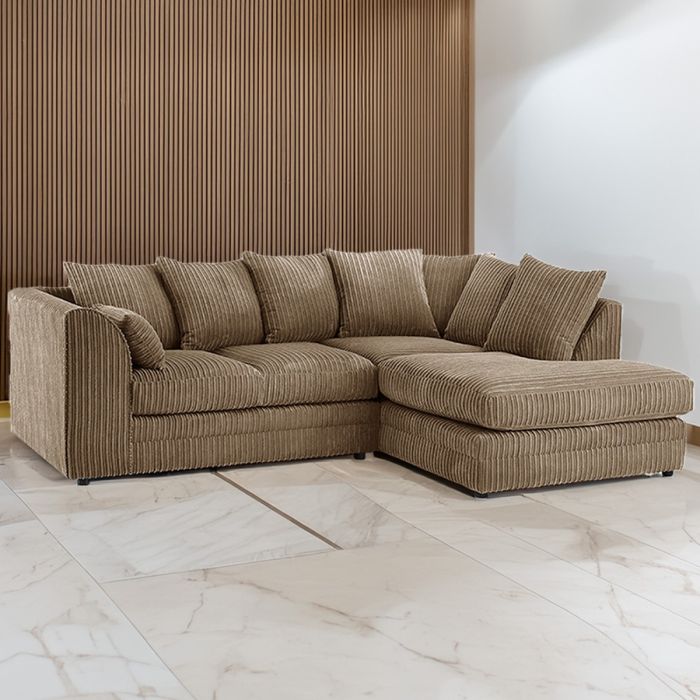 DESMOND Jumbo Cord 4 Seater L Shaped - Right Hand Facing Corner Sofa - Coffee