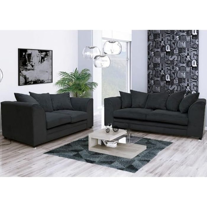 DOWEY Chenille Fabric 3 Seater and 2 Seater Scatterback Sofa Set - Black