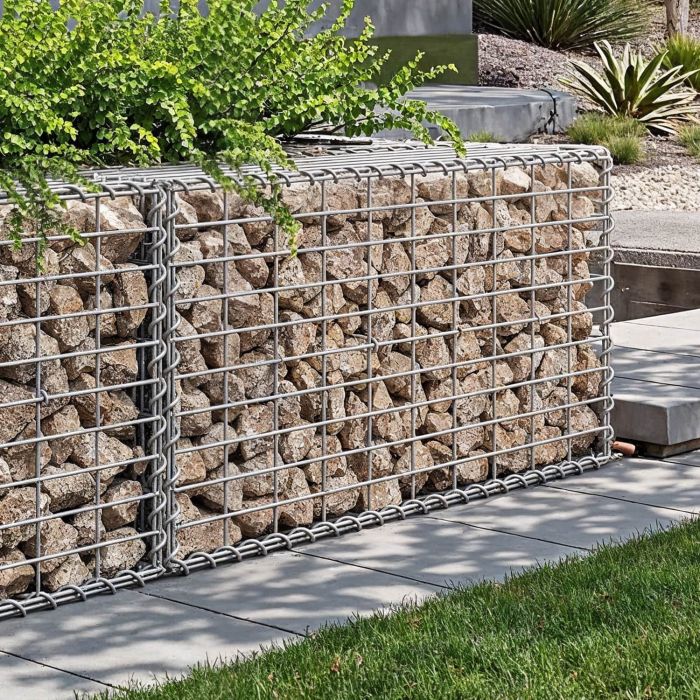 Gabion Fence - FIORIA Metal Cage 5 x 10 cm Mesh Set of 3 - Silver