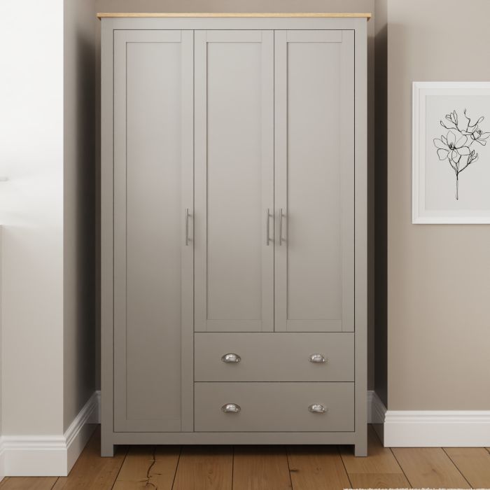 LANCASTER 3 Door Wardrobe with 2 Drawers Grey - 112cm