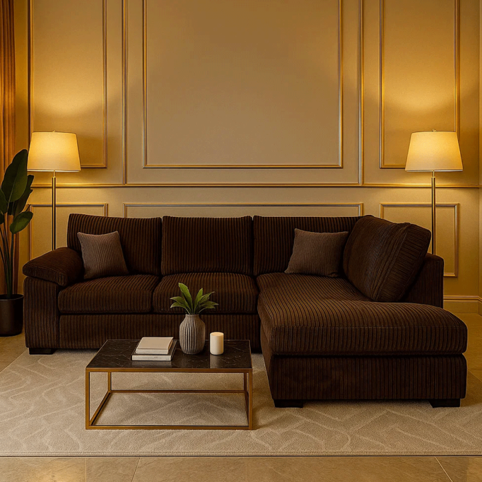 Corner Sofa - LARGE CORDURA Full Back Jumbo Cord Right Hand Brown