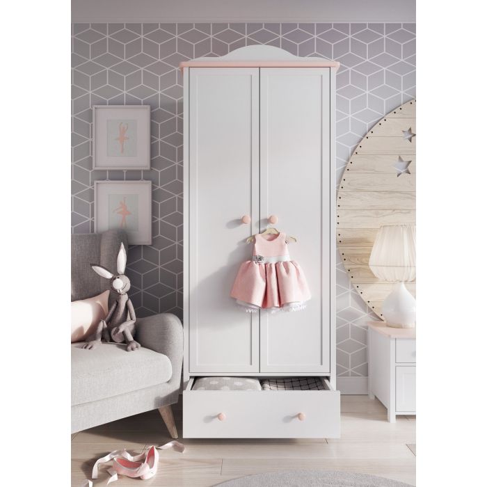 Leah 2 Door 1 Drawer Wardrobe - White and Pink