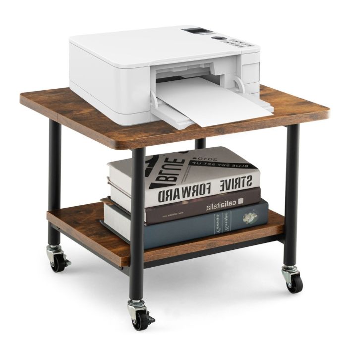 SOLORIA II 2 Tier Wooden Printer Stand with 360° Swivel Casters-Brown