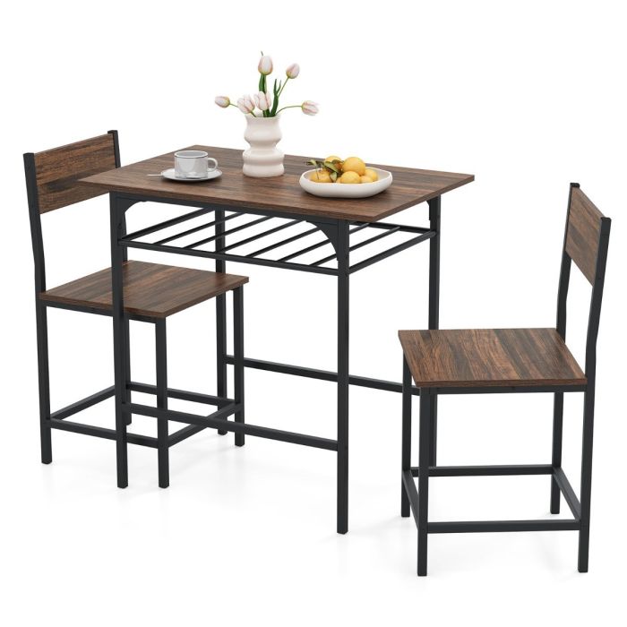ININ Dining Table Set for 2 with Metal Frame and Storage Rack-Rustic Brown