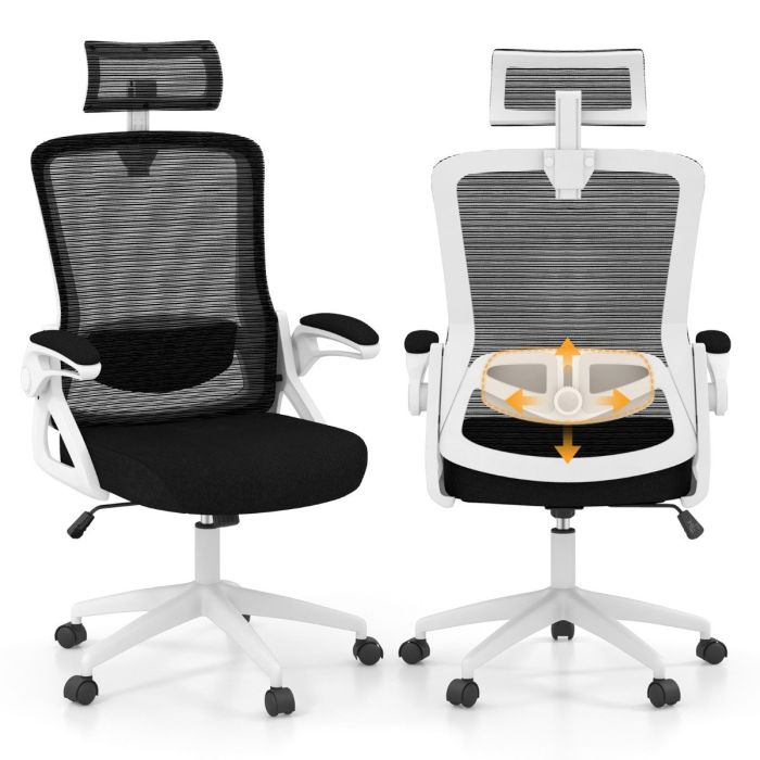 Office Chair - Ergonomic Office Chair with Adjustable Lumbar Support White 64cm