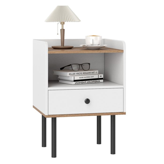 DOREX Modern Sofa Side Table with Drawer and Metal Legs for Small Spaces-White-1 Piece