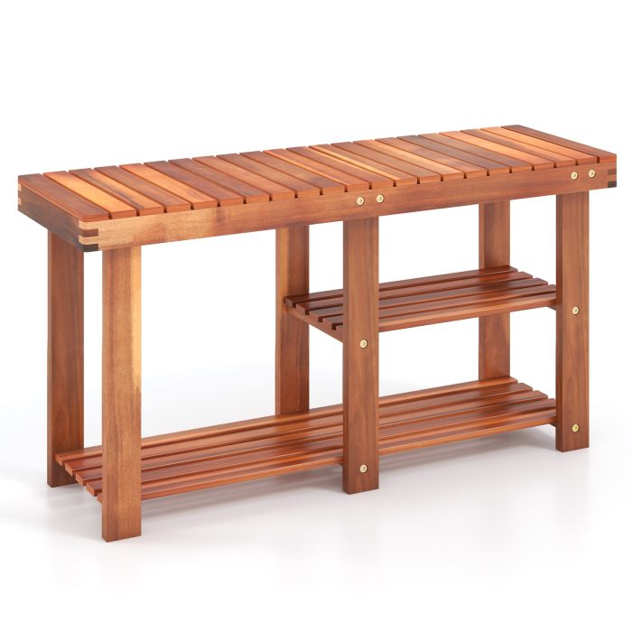 ARVAIN Acacia Wood Shoe Rack Bench 3-Tier Shoe Organizer Storage Shelf-Large