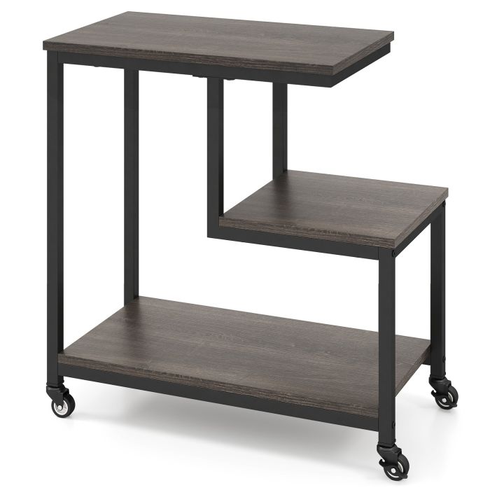 XORA 3-Tier Small Sofa Couch Side Table with Lockable Casters for Living Room-Grey