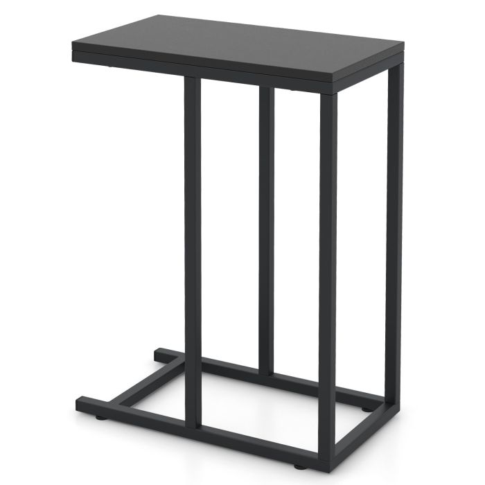 C-Shaped End Table for Couch and Bed with Metal Frame-Black