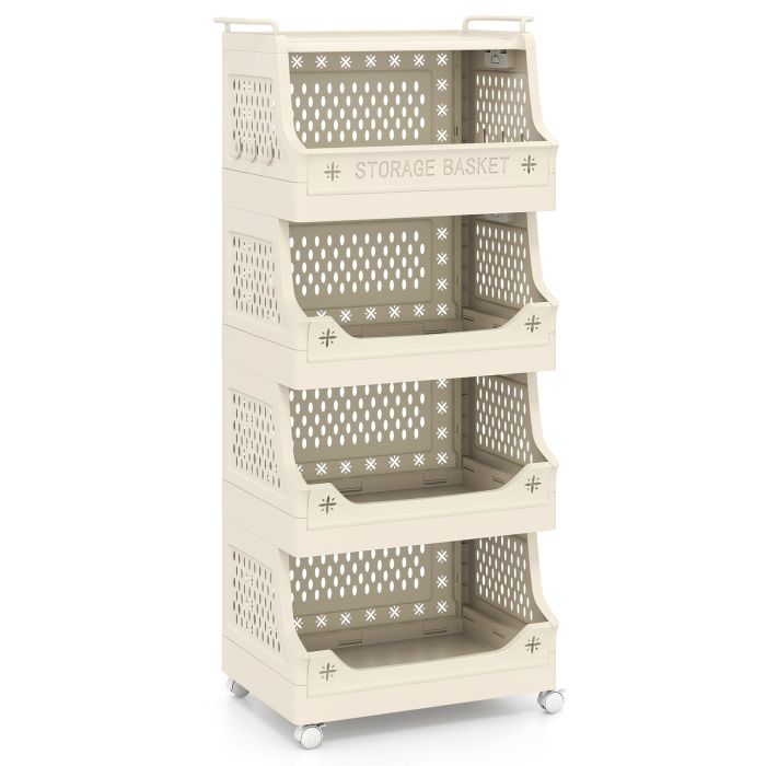 FYNEX 5-Tier Rolling Laundry Basket with Wheels & Handles-Beige