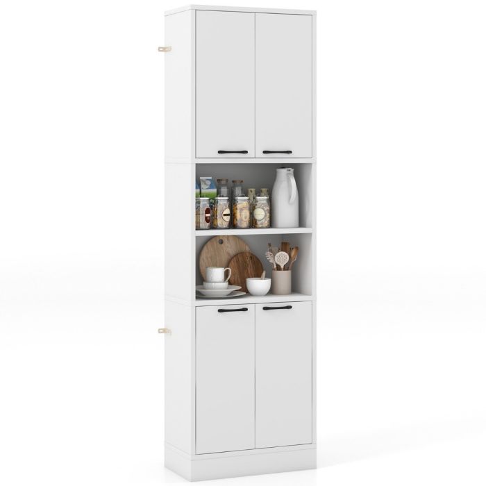 Kitchen Cabinet - 190cm Tall Freestanding Cupboard with Doors and Shelves-White