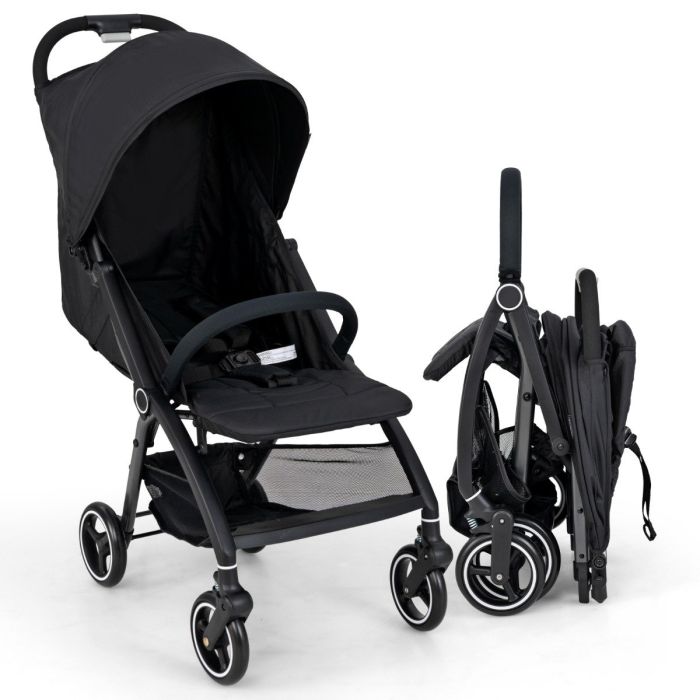 EVERESSA Lightweight Foldable Baby Stroller with Adjustable Backrest and Canopy-Black