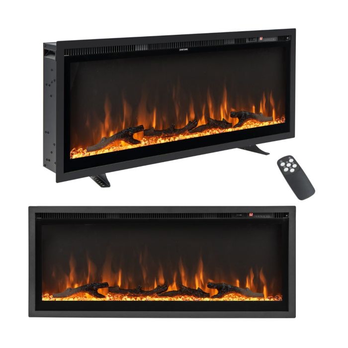 ARVYRN Linear Electric Fireplace with Log and Crystal Decor and Remote Contro-106 cm