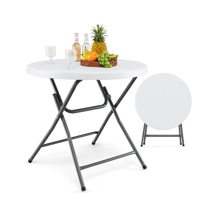 Camp Furniture - 81 CM Round Folding Plastic Table with Thickened HDPE Tabletop