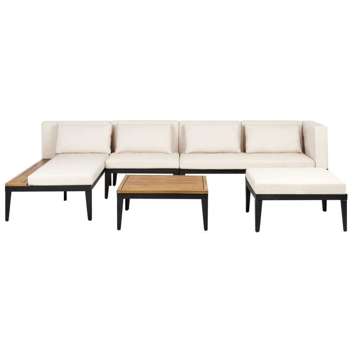 Garden Lounge Set with Table and Ottoman 4 Seater BRACCIANO Right Hand Certified Acacia Wood Light Beige