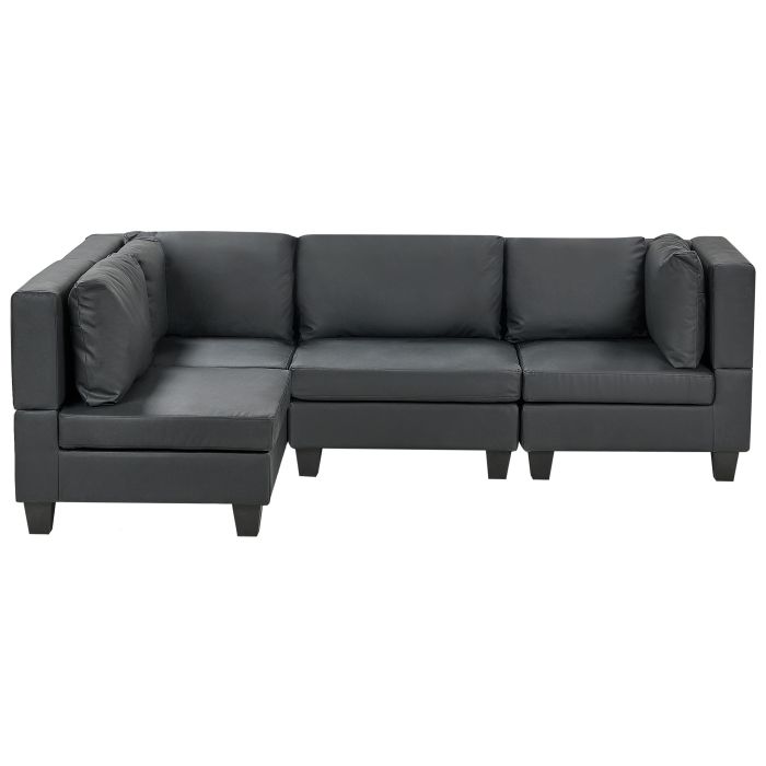 4 Seater Right Hand Modular Faux Leather Corner Sofa Black UNSTAD