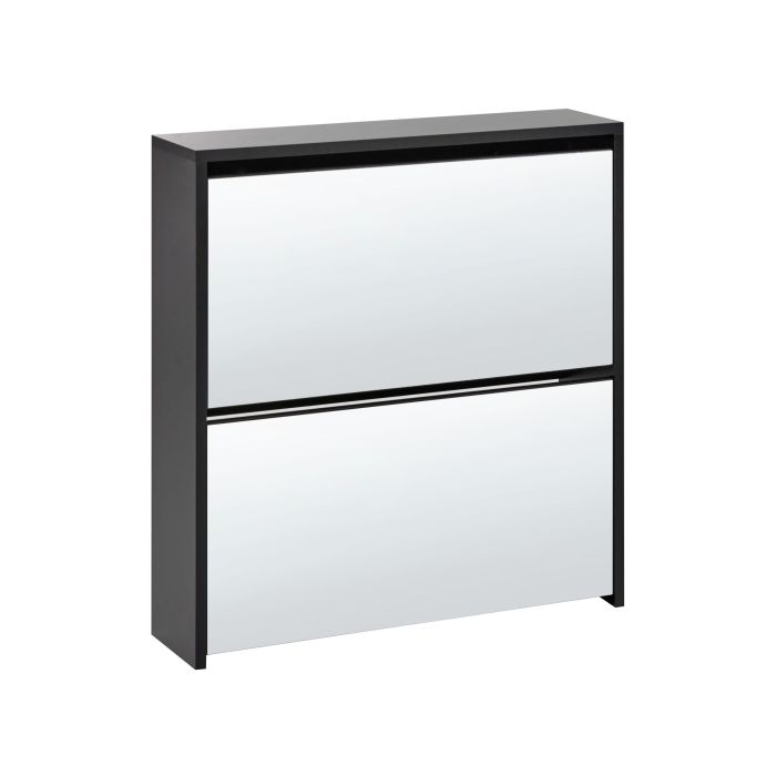 MIDEN 2 Compartment Mirrored Shoe Storage Cabinet Black