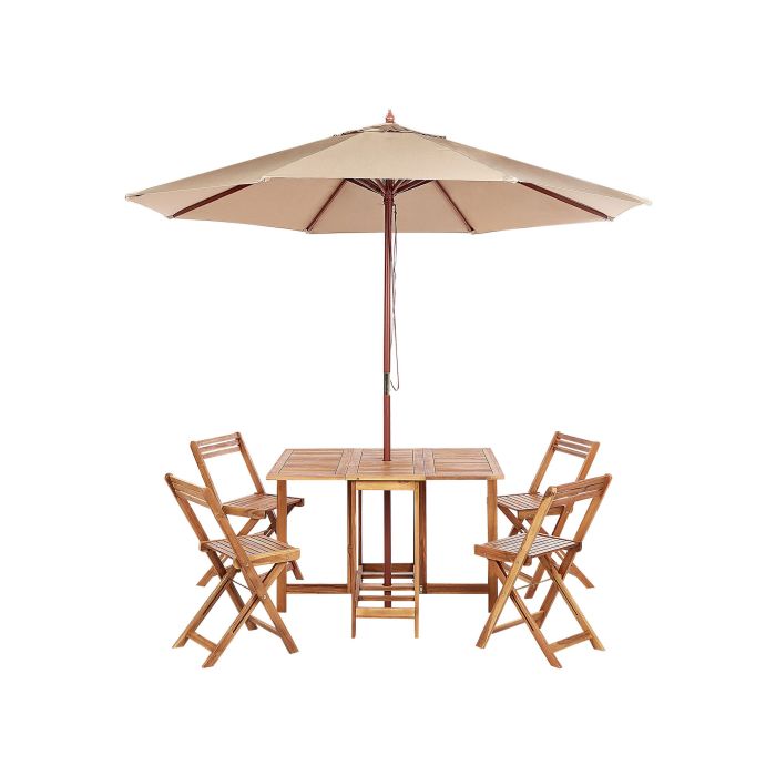 Garden Dining Set 4 Seater FRASSINE with Parasol Acacia Wood Natural