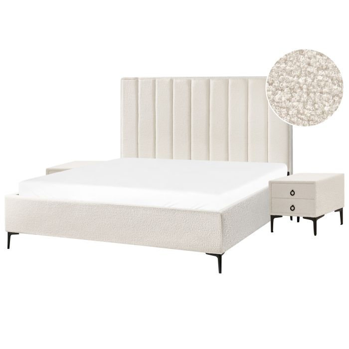 Bedroom Set Boucle SEZANNE 180 x 200 cm (EU Super King) Off-White
