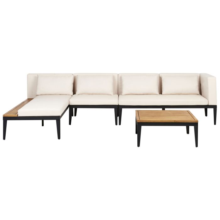 Garden Corner Sofa with Table 4 Seater BRACCIANO Right Hand Certified Acacia Wood Light Beige