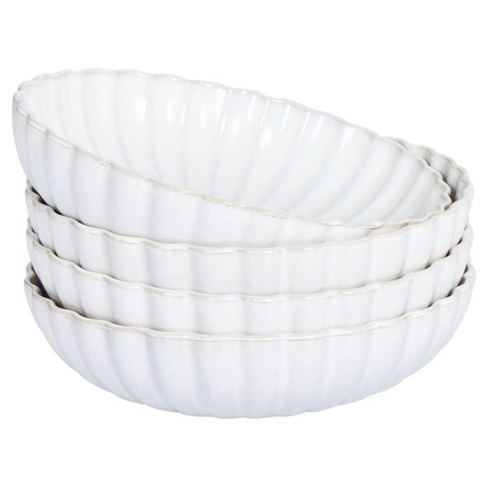 Set of 4 Deep Plates NETTLE Stoneware Off-White