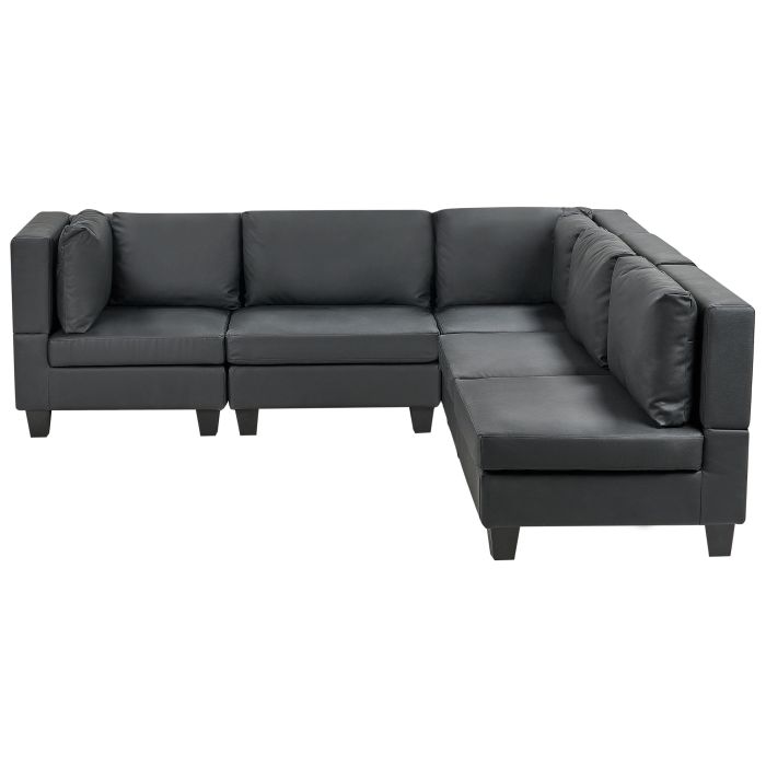5 Seater Left Hand Modular Faux Leather Corner Sofa Black UNSTAD