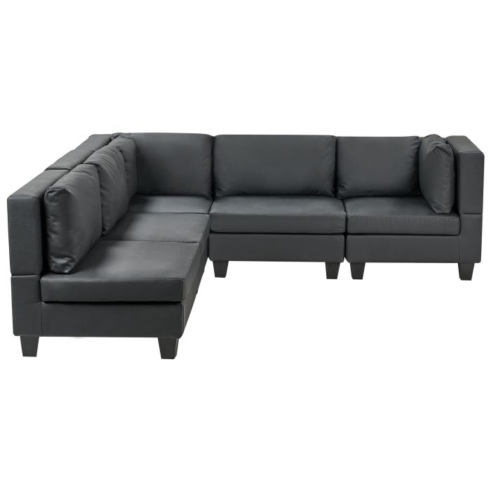 5 Seater Right Hand Modular Faux Leather Corner Sofa Black UNSTAD