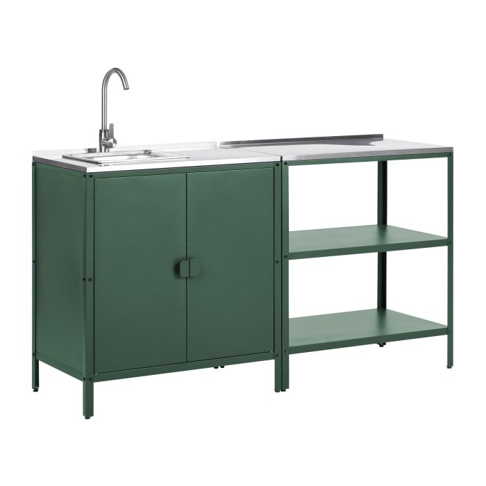 VLIAMA 2 Piece Outdoor Kitchen Set with Sink Metal Cabinet with Open Shelf Green