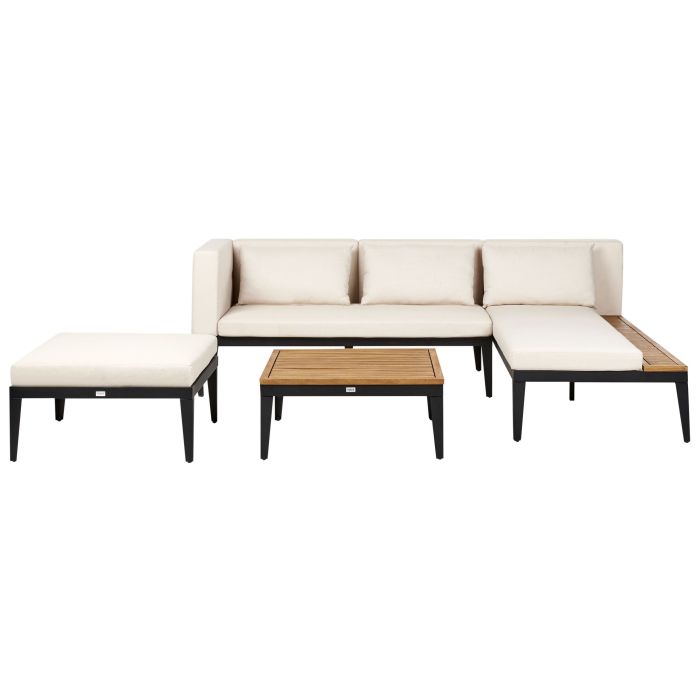Garden Lounge Set with Table and Ottoman 3 Seater BRACCIANO Left Hand Certified Acacia Wood Light Beige