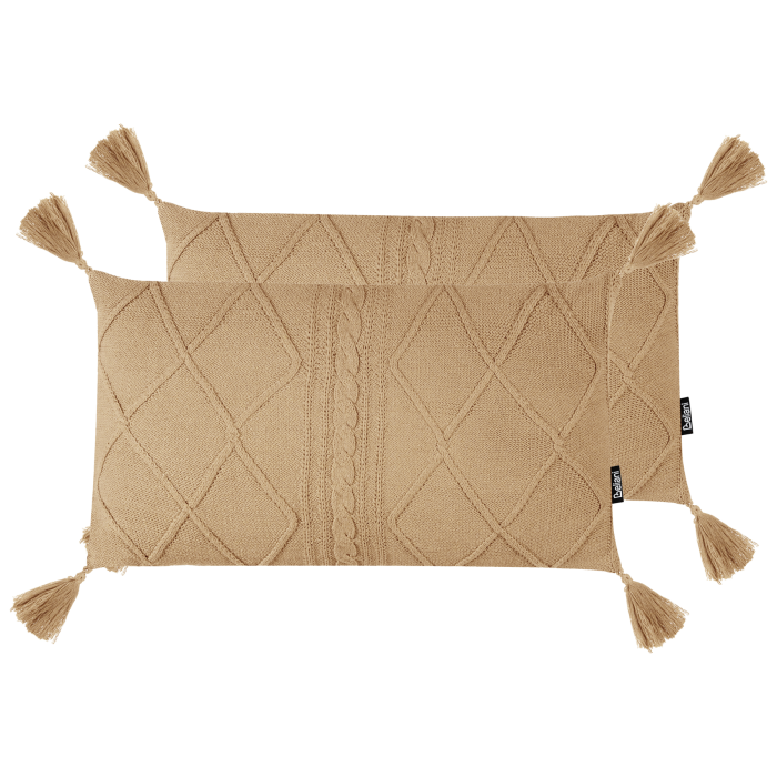 CAESIALA Cotton Fabric Decorative Cushion Set of 2 - Beige