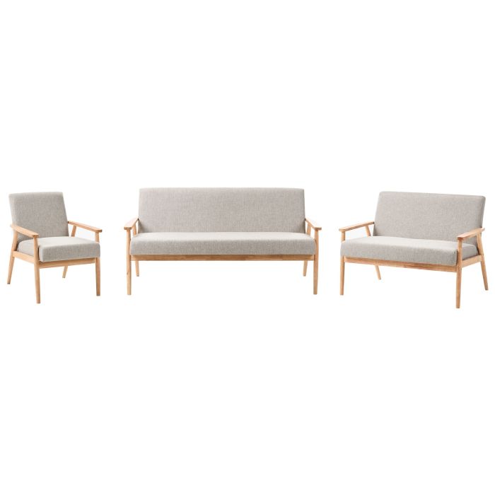 COLBOURNE Fabric 3 Seater 2 Seater and Armchair Sofa Set - Grey with Light Oak
