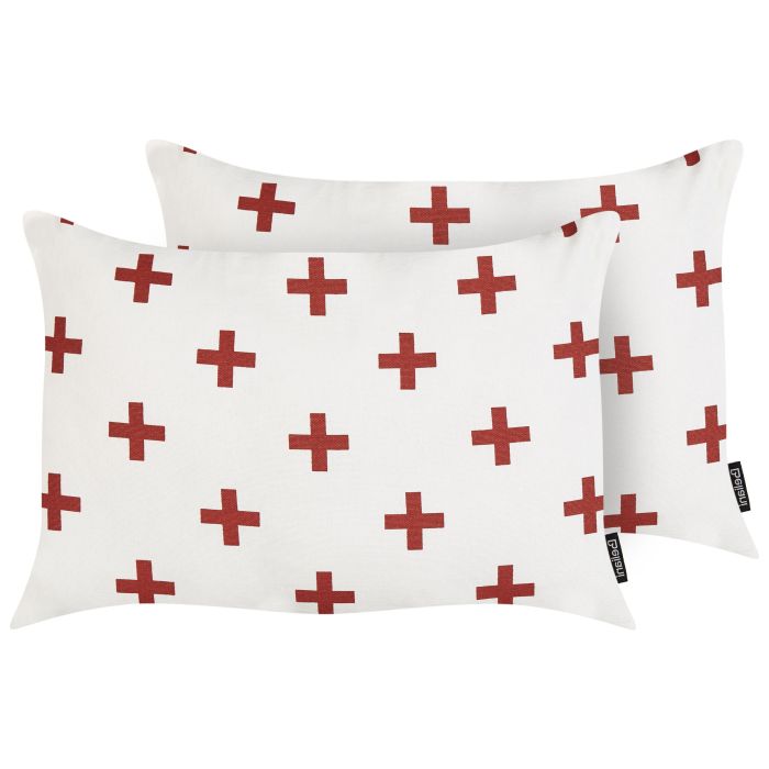 Set of 2 Decorative Cushions VELLEIA Cotton 50 x 35 cm White Geometric Pattern
