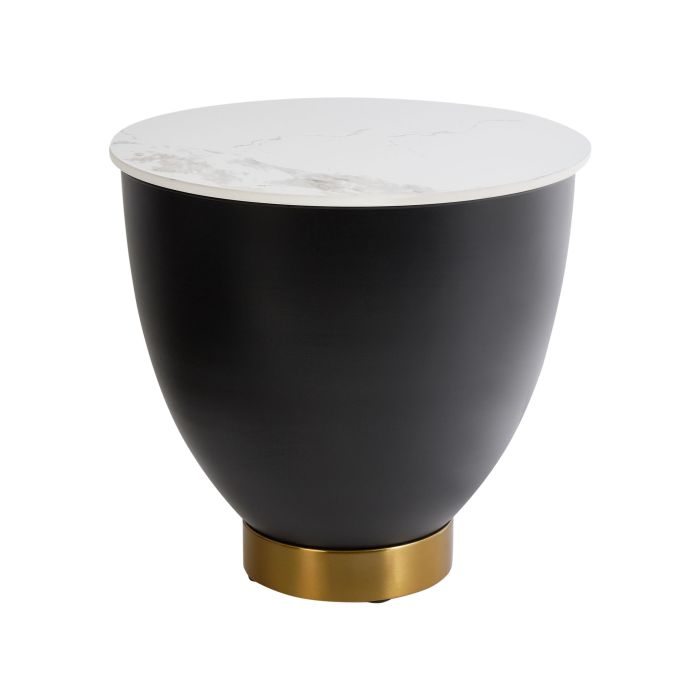 Ceramic Side Table with Storage Black NADINE